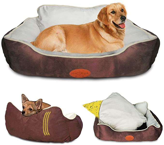 HOMEYA Pet Dog Beds for Small/Medium/Large Dogs, Plush Bolster Rectangle Couch for Dog Cat Pet with Waterproof Liner, Machine Washable Removable Cover,Nonslip Bottom Cuddler Chaise Lounger Nest