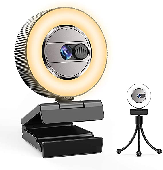 2021 CASECUBE 2K Ultra HD Webcam with Microphone and Ring Light, Webcam Cover, 2 Colors and 3-Level Brightness, Plug and Play Computer Camera, Web Camera for Laptop, PC, Streaming Webcam for YouTube