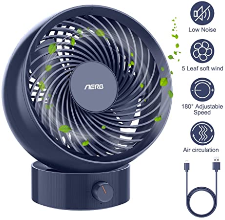 Aerb Mini Desk Fan, Quiet USB Fan with 180 Degree Adjustable Speed, Desktop Fan 5 Blades for Home, Office and Travel