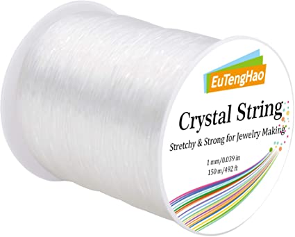 EuTengHao 1mm Crystal String Elastic String for Bracelets,150m/492ft Clear Stretchy String for Bracelets,Beads Stretch Cord for Jewelry Making,Stretchy Bracelet Cord Bead String Elastic Beading String