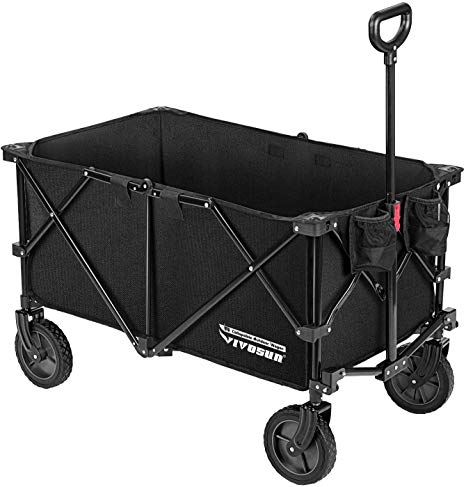 VIVOSUN Heavy Duty Collapsible Folding Wagon Utility Outdoor Camping Beach Cart with Universal Wheels & Adjustable Handle, Black