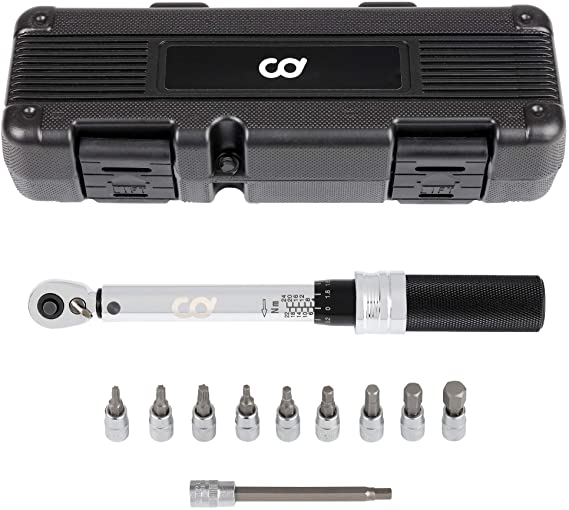 CyclingDeal Bicycle Bike 1/4 Inch Driver - Torque Wrench Allen Key Tools Socket Set Kit 2-24Nm - Small Adjustable