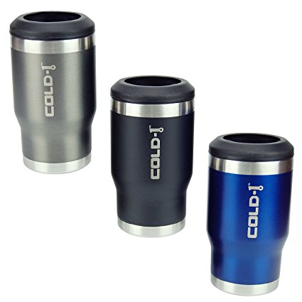 Cold-1 Stainless Steel Bottle/Can Cooler, 3-pack (Silver, Black, Blue)