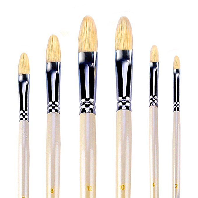 Filbert Brushes for Acrylic Oil Watercolor by Amagic 6 Pcs Artist Face and Body Professional Painting Kits with Hog Bristle Tips