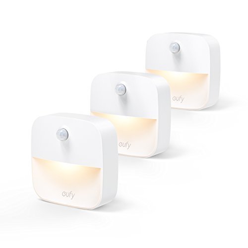 Eufy Lumi Stick-On Night Light, Warm White LED, Light Sensor, Motion Sensor, Bedroom, Bathroom, Kitchen, Hallway, Stairs, Energy Efficient, Compact, 3-pack