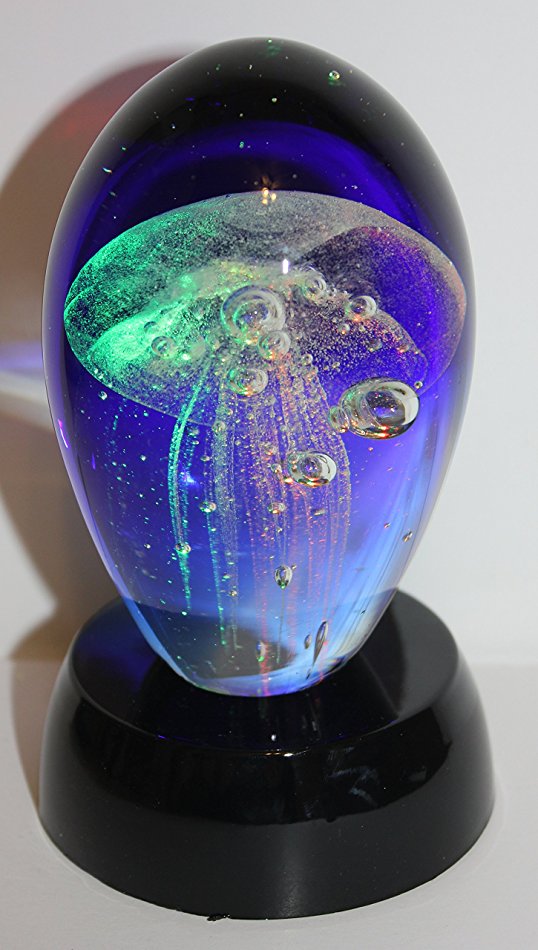 "Hot" Blue Glass Crystal Jellyfish (Glow in the Dark) w/ Free Light Base