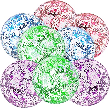 8 Pieces Inflatable Clear Glitter Beach Balls Confetti Beach Balls Transparent Swimming Pool Party Ball for Summer Beach, Pool and Party Favor(Green, Purple, Blue, Rose Red)