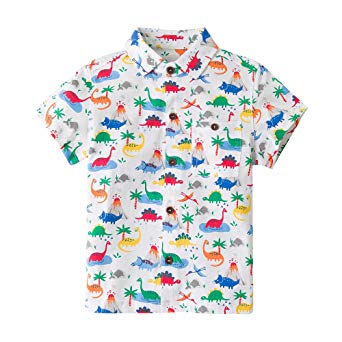 Dinosaur Kids Shirt Little Bitty Fashion Boys Button-Down Shirts Cotton Short Sleeve