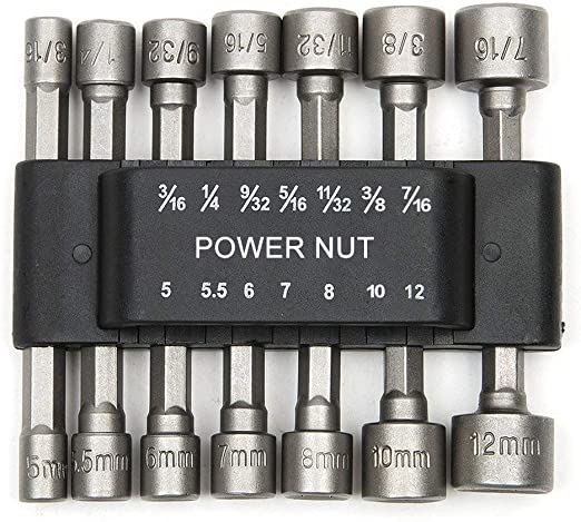 14 PCS Quick-Change Power Nut Driver Bit Set,Electronic 3/16" 1/4" 9/32" 5/16" 11/32" 3/8" 7/16" 5,5.5,6,7,8,10,12mm He-Shank Socket (Renewed)