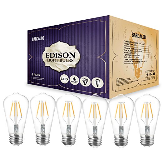 LED Edison Bulb 6 Pack - ST64 - Squirrel Cage Filament - Dimmable, Edison Style Vintage Light Bulbs