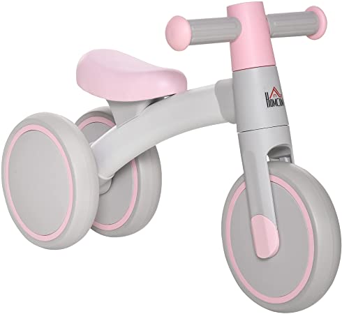 HOMCOM Bicicleta sin Pedales para Niños de 1-3 Años Bicicleta de Equilibrio con 3 Ruedas Silenciosas Correpasillos Triciclo de Bebé 60x24x37 cm Rosa