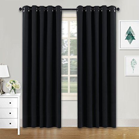 Living Room Blackout Window Curtains - PONY DANCE Light Blocking Super Soft Solid Sunlights Insulated Cold Against Curtain Panels for Bedroom / Energy Saving Drape Blinds, 2 Pieces, 66" by 90", Black
