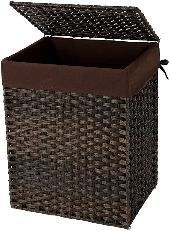 SONGMICS Handwoven Laundry Basket, 90L Foldable Laundry Hamper, Removable Liner Bag, Brown ULCB51BR