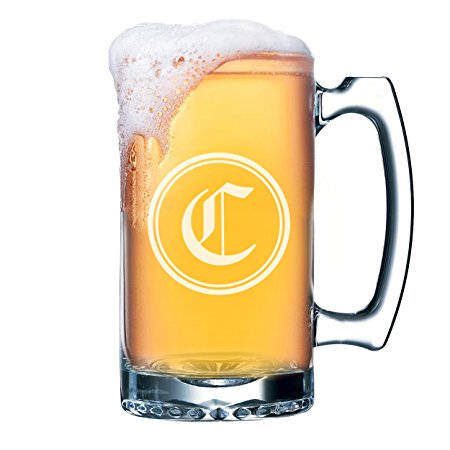 Wedding Party Beer Mugs - Custom Engraved Personalized Groomsmen Beer Glasses Gifts - 25 oz (Circle Initial Style - 25 oz)