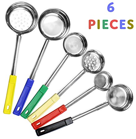 Portion Control Serving Spoons (6-Piece Ladle Set); w 1/4 Cup, 1/2 Cup, 3/4 Cup & 1 Cup (2, 4, 6, 8-Ounce) & Slotted 1/2 & 1 Cup Utensils / Spoodles