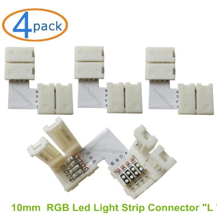 SoundOriginal 5050 RGB Led Light Strip Connector - Gapless Angle Connector 10mm LED RGB Connector L-shape LED Strip Light Connectors (4pack)
