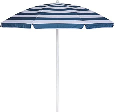 ONIVA - a Picnic Time brand 822-00-334-000-0 5.5 Ft. Portable Beach Umbrella Outdoor Furniture, Blue & White Stripe