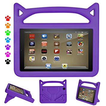 Kindle Fire Tablet 7 2019 Case - Auorld Light Weight Kids Friendly Protective Case Cover for Amazon Fire 7 2019&2017&2015 (Purple)