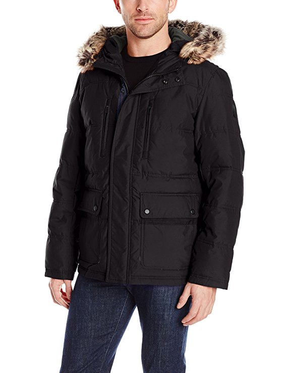 London Fog Men's Carlton Down-Filled Quilted Snorkel Parka with Attached Hood