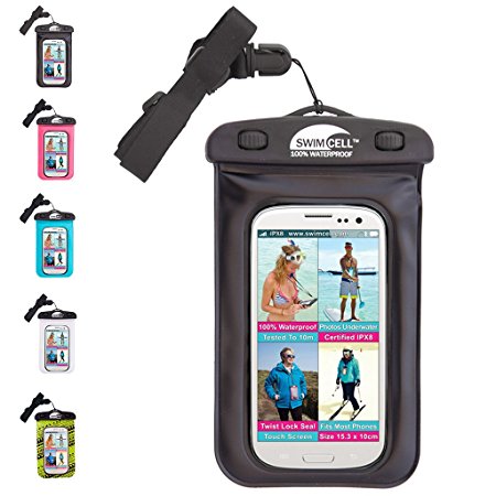 SwimCell Waterproof Case For all Phones. iPhone 6, 7, Samsung, Camera, Money, Keys. High Quality Pouch. Tested to 10M for swimming underwater. Certified IPX8. 10cm x 14.5cm, up to 6 inch screen. SCBK01
