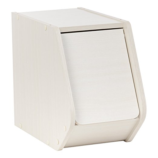 IRIS TACHI Narrow Modular Wood Stacking Storage Box with Door, Off White