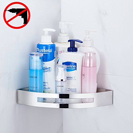 Gricol Bathroom Corner Shower Shelf Wall Shower Caddy Stainless Steel 3M Adhesive No Damage Wall Mount (silver)