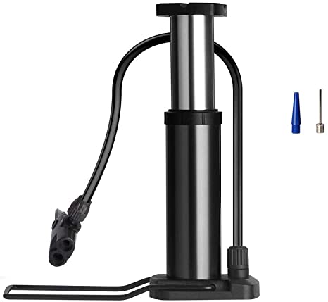 Lcat Bike Pump Mini, Aluminum Alloy Lightweight Bicycle Presta Schrader Valve Portable Multi-Functional Universal Tube Bike Floor Pump with Free Ball Needle and Inflation Cone