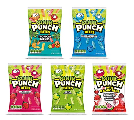Sour Punch Bites Variety Gift Box – Strawberry, Green Apple, Blue Raspberry, Tropical Blends, Ragin Reds