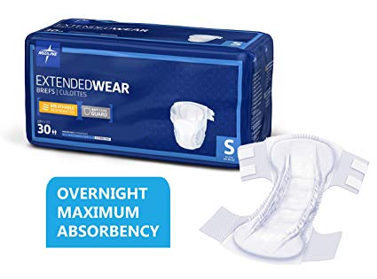 Medline Extended Wear Overnight Adult Briefs with Tabs, Maximum Highest Absorbency Adult Diapers, Small (30 Count)