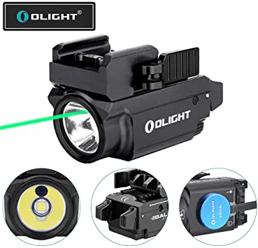 OLIGHT Baldr Mini 600 Lumens Magnetic USB Rechargeable Weaponlight with Green Beam and White LED Combo, Compact Rail Mount Tactical Flashlight with Adjustable Rail