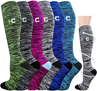 6 Pairs Compression Socks for Women&Men (20-30mmHg)-Best for Running,Travel,Cycling,Pregnant,Nurse
