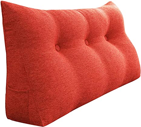 WOWMAX Large Bolster Triangular Positioning Support Reading Backrest Wedge Pillow for Headboard Day Bed Bunk Bed with Removable Cover, Back to School 39 Inches Linen Red