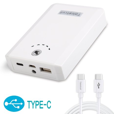 Type C Power Bank Talentcell 38Wh 10400mAh High Capacity Portable Charger Type C USB-C and Standard A USB Output 5V3AMAX Fast Charging External Battery Pack Power Bank with USB-C to USB-C Cable for Apple New Macbook 12 Inch Nokia N1 Chromebook Pixel 2 and Other Type C Supported Devices