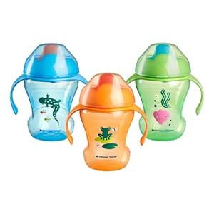 Tommee Tippee 3-Pack Blue, Orange and Green Sippy Trainer Cups for Babies, 6 Months , 7fl oz