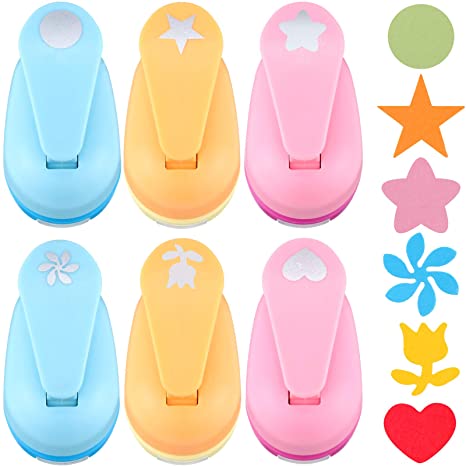 6 Pieces Craft Hole Punch Paper Punches Handmade Scrapbook Puncher Mixed Shapes Punches Tools for Kids Paper Supplies (Dot, Star, Heart, Flower)