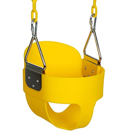 Funmily High Back Full Bucket Toddler Swing Seat with 60 inch Plastic Coated Swing Chains & 2 Snap Hooks Fully Assembled - Swing Set (Yellow)