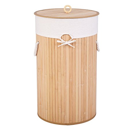 Giantex Round Bamboo Hamper Laundry Basket Washing Cloth Organizer Storage Bag (Natural)