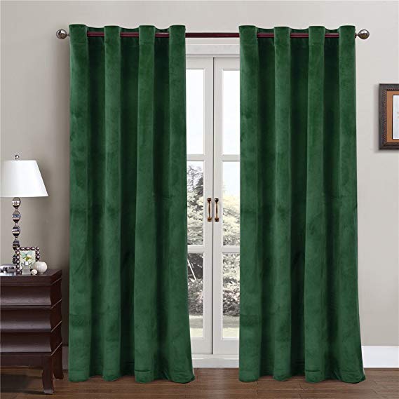 Comforhome Solid Soft Velvet Window Curtain Grommets Drapes Dark Green 52" x 108" (1 Panel)