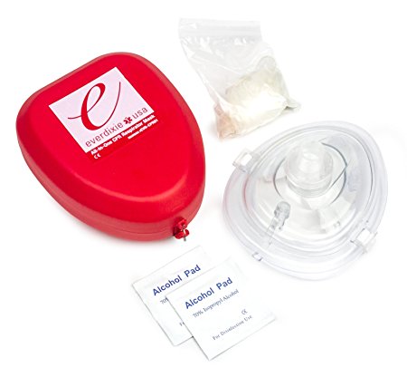 Dixie Ems Cpr Rescue Mask, Adult/Child Pocket Resuscitator, Hard Case W/ Wrist Strap   Gloves and Wipes