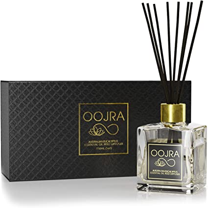 Oojra Australian Eucalyptus Essential Oil Reed Diffuser Gift Set, Glass Bottle, Reed Sticks, Natural Scented Long Lasting Fragrance Oil (3  Months 5 oz) for Aromatherapy and Air Freshener