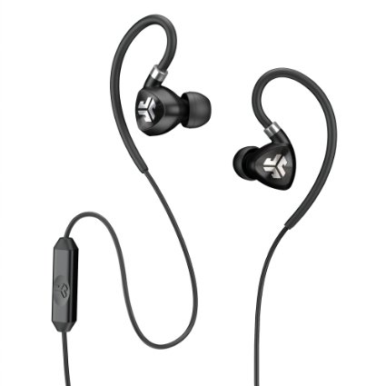 JLab Fit 20 Sport Earbuds Sweatproof and Water Resistant with In-Wire Customizable Earhooks - Black