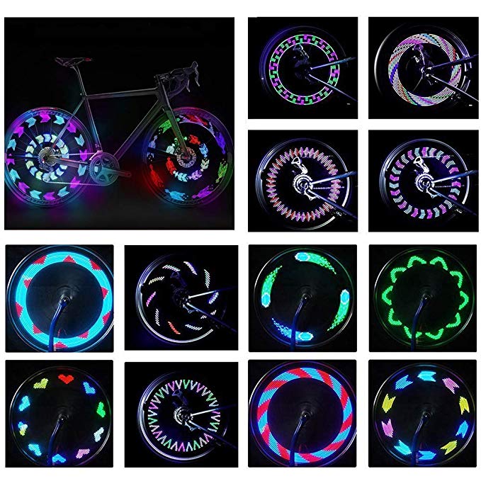BYPA Bike Wheel Lights, Bicycle Wheel Light LED Waterproof Spoke Lights Bicycle Color Led Lights for Kids Adults-14Led 30Patterns -Ultra Bright, Visible from All Angles,Automatic & Manual Dual Switch
