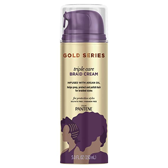 Pantene Gold Series Triple Care Braid Cream, for Curly and Coily Hair, Infused with Argan Oil, 5 Fl Oz