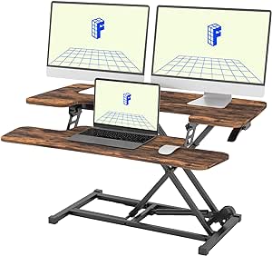 FLEXISPOT 35" Height Adjustable Standing Desk Converter Sit-to-Stand Desk Riser with Wide Keyboard Tray Workstation for Home and Office, RUSTIC COLOR