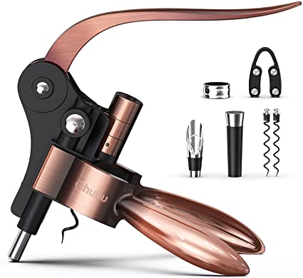 Wine Opener Set, Ohuhu Rabbit Wine Corkscrew, 7-Piece Screwpull Wine Bottle Opener With Foil Cutter, Drip Ring, Pour Wine Device, Wine Stopper and Extra Spiral, Gift Set for Wine Lovers