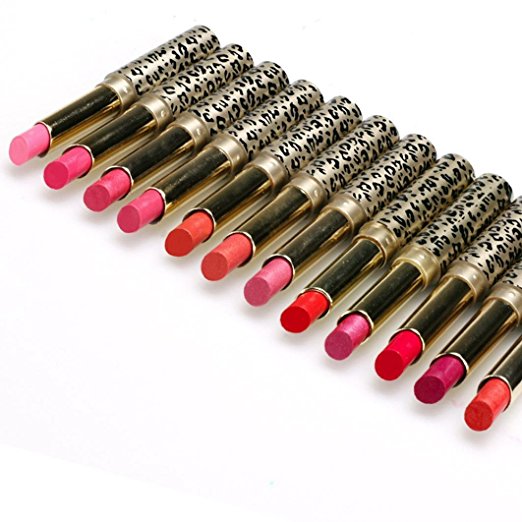 Sankuwen 12pcs/Set Leopard Waterproof Lipsticks Lip Makeup Lot Lasting Moisturizing Lip Stick