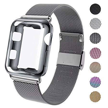 GBPOOT Compatible for Apple Watch Band 38mm 40mm 42mm 44mm with Screen Protector Case, Sports Wristband Strap Replacement Band with Protective Case for Iwatch Series 5/4/3/2/1