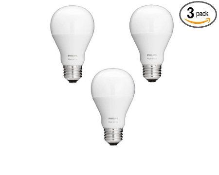 Philips 464818 60W Equivalent A19 Single LED Bulb (3 Pack), Hue White