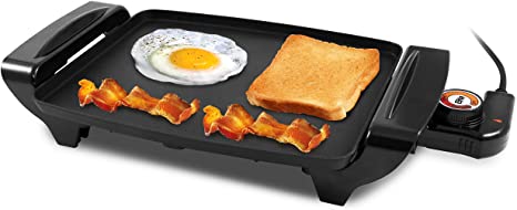 Elite Gourmet EGR2722A Electric 10.5" x 8.5" Griddle, Cool-touch Handles Non-Stick Surface, Removable/Adjustable Thermostat, Skid Free-Rubber Feet, Black