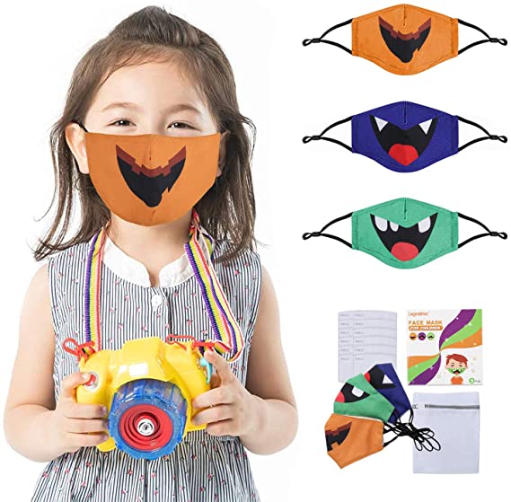 Kids Face Mask Reusable with Nose Wire & Adjustable Ear Straps for Boys Girls